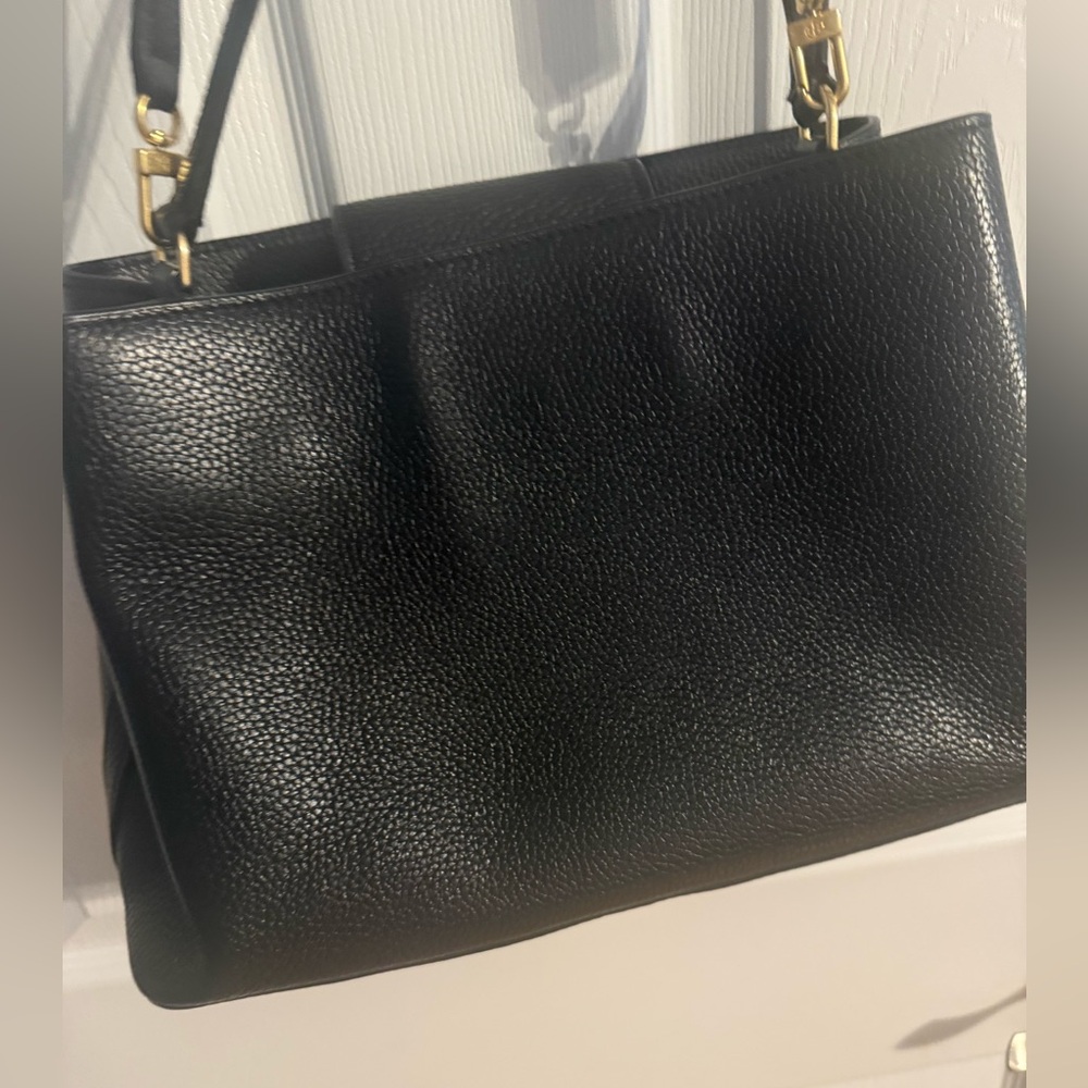 Tory Burch Black Leather Top-Handle Shoulder Bag with Gold Logo - Picture 4 of 8